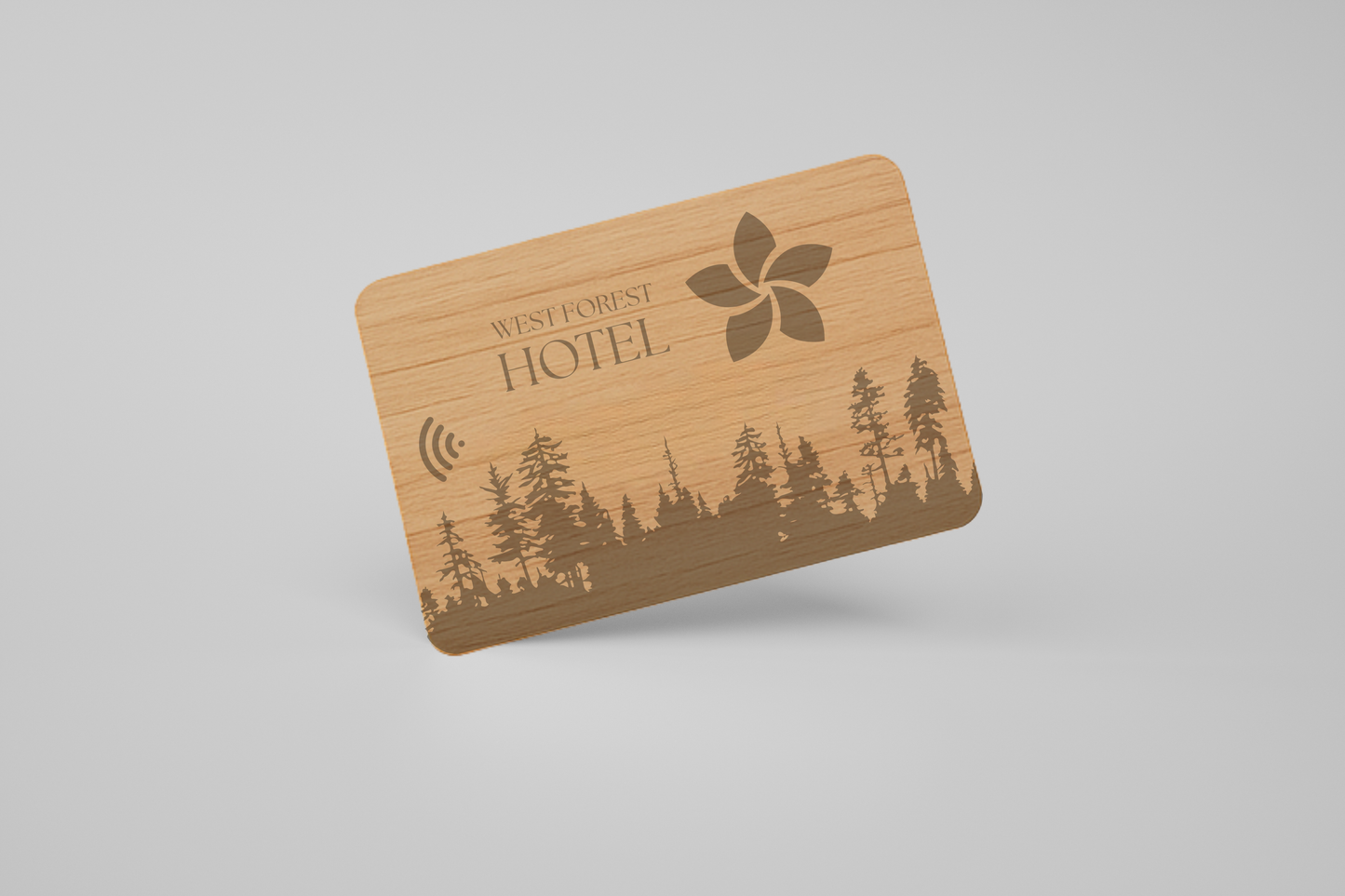 A photo of a dark RFID card made of wood