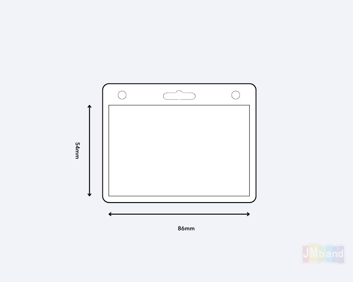 A photo of Lanyard Pouches for Business Cards in Stock from JM Band®. Purchase Accessories in 86 X 54 horizontal here.