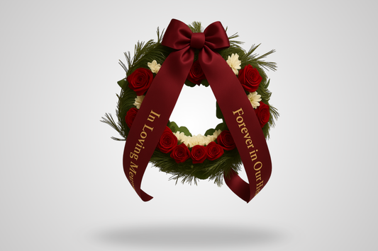 A photo of ECO Satin Bouquet Ribbon with Print from JM Band®. Purchase ribbon in White here.