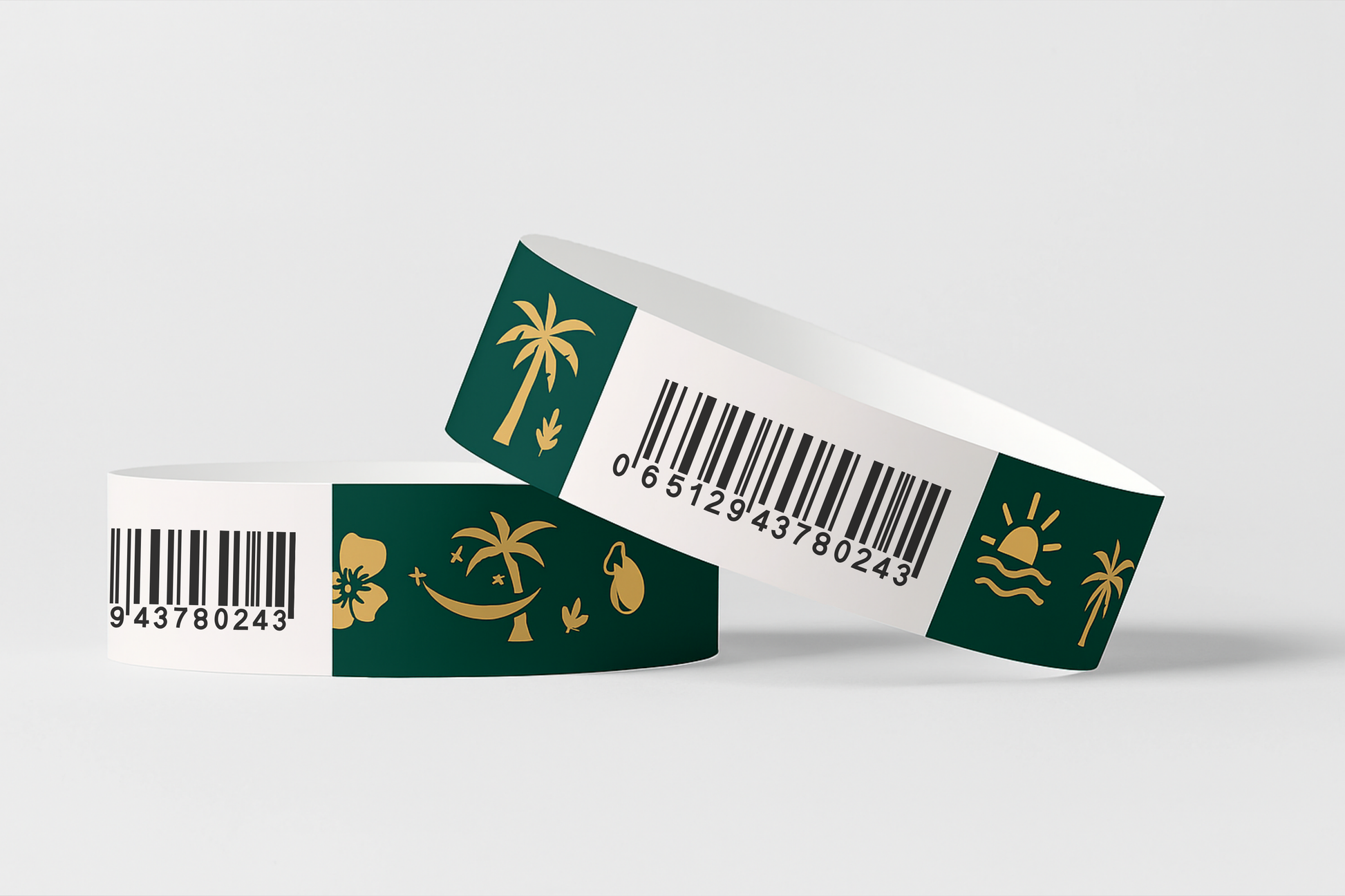 A photo of customized thermal wristbands with barcode