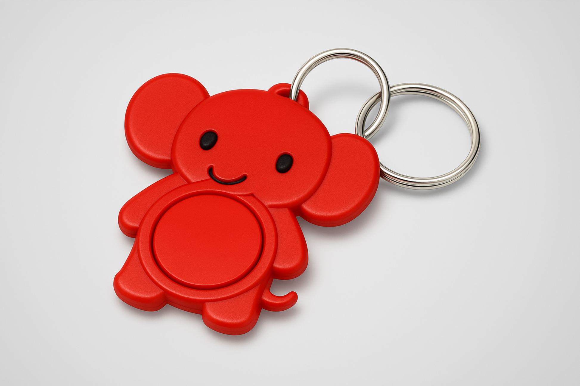 A photo of a specially shaped red key fob