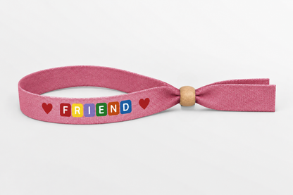 Pink bamboo fabric wristband with colour print and wooden lock