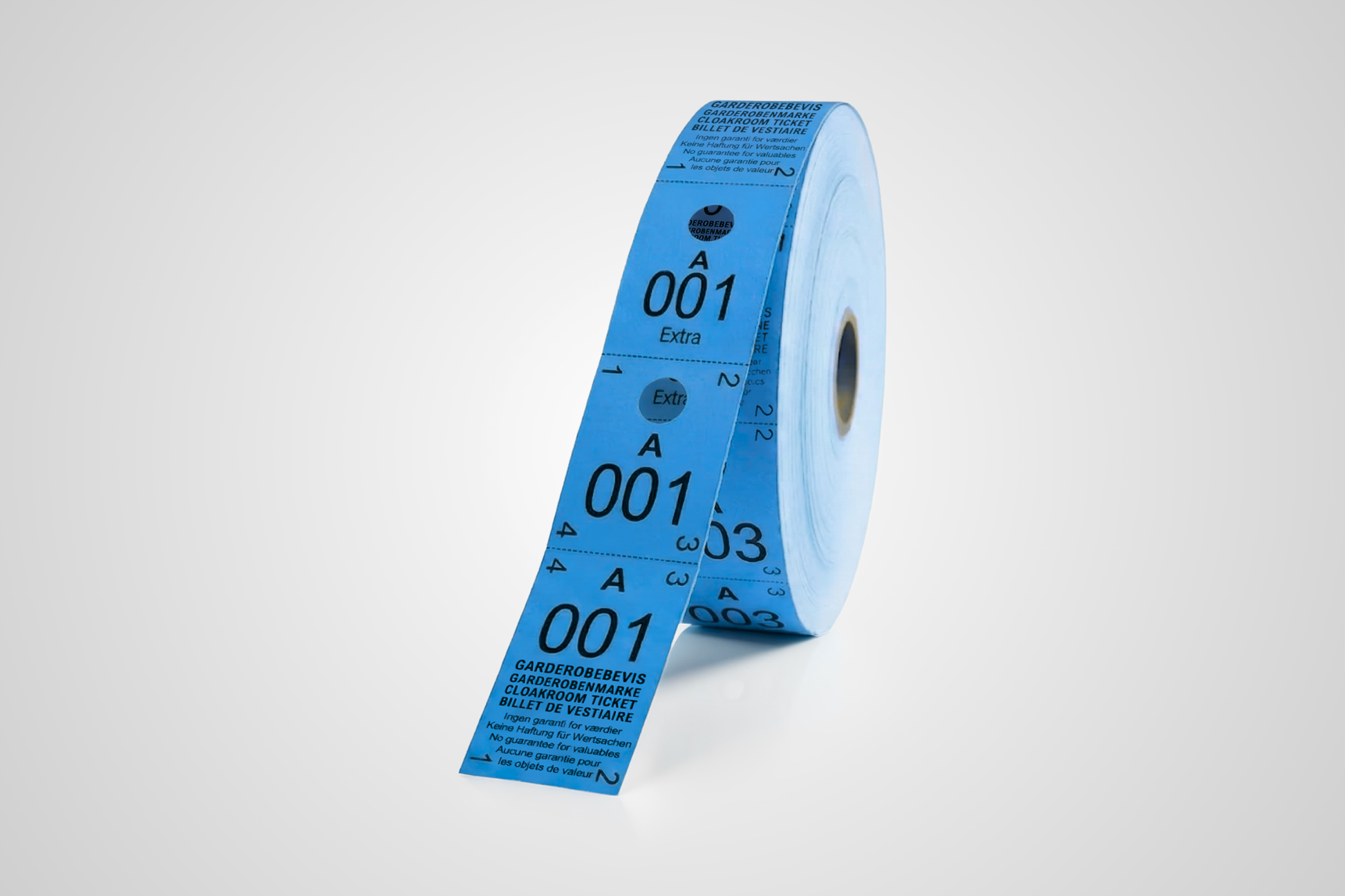 Cloakroom tickets 3-parts in blue color 500 pieces.