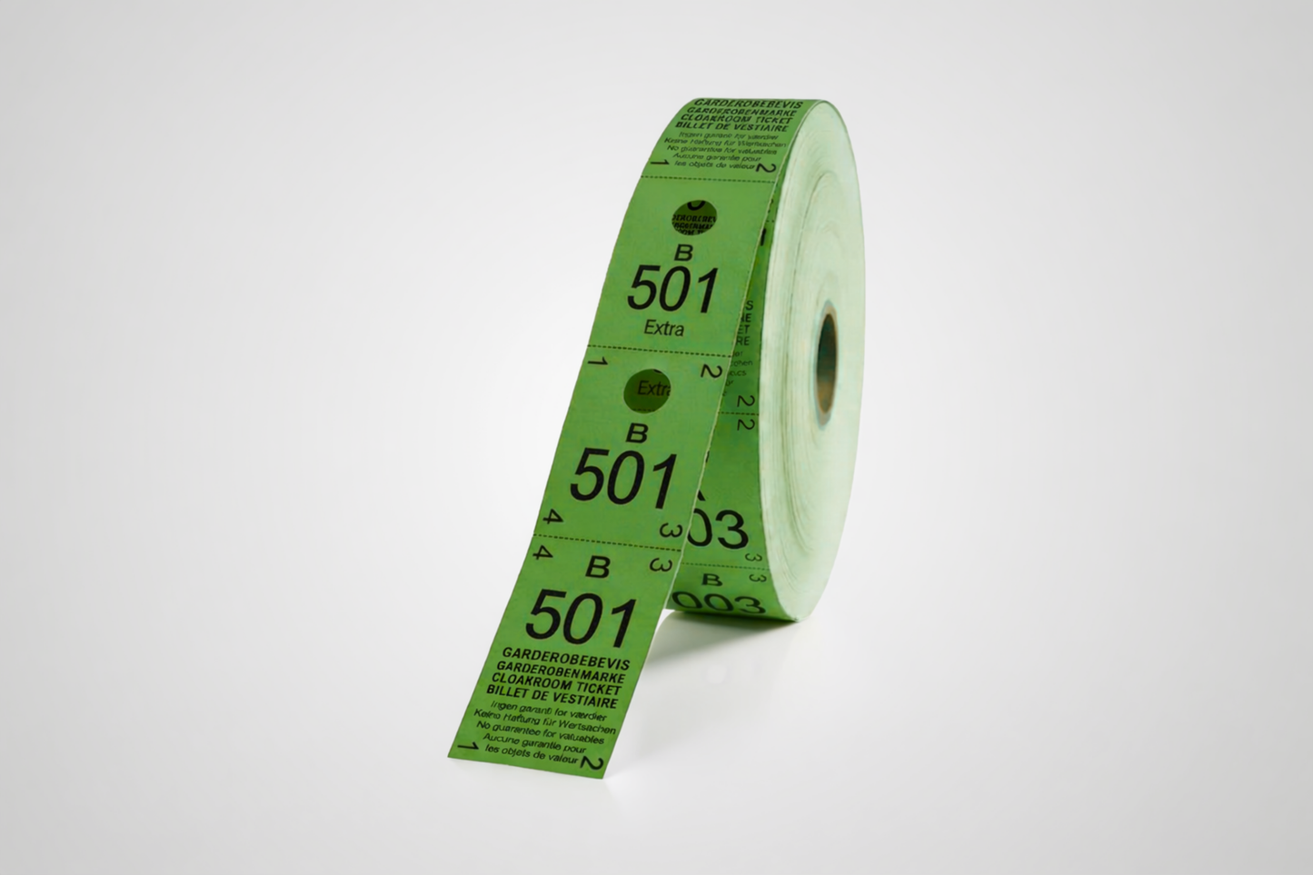 Cloakroom tickets 3-parts in green color 500 pieces from JM Band®