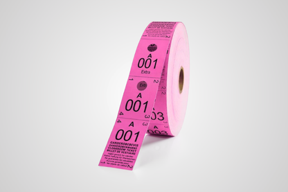 Cloakroom tickets 3-parts in pink color 500 pieces.