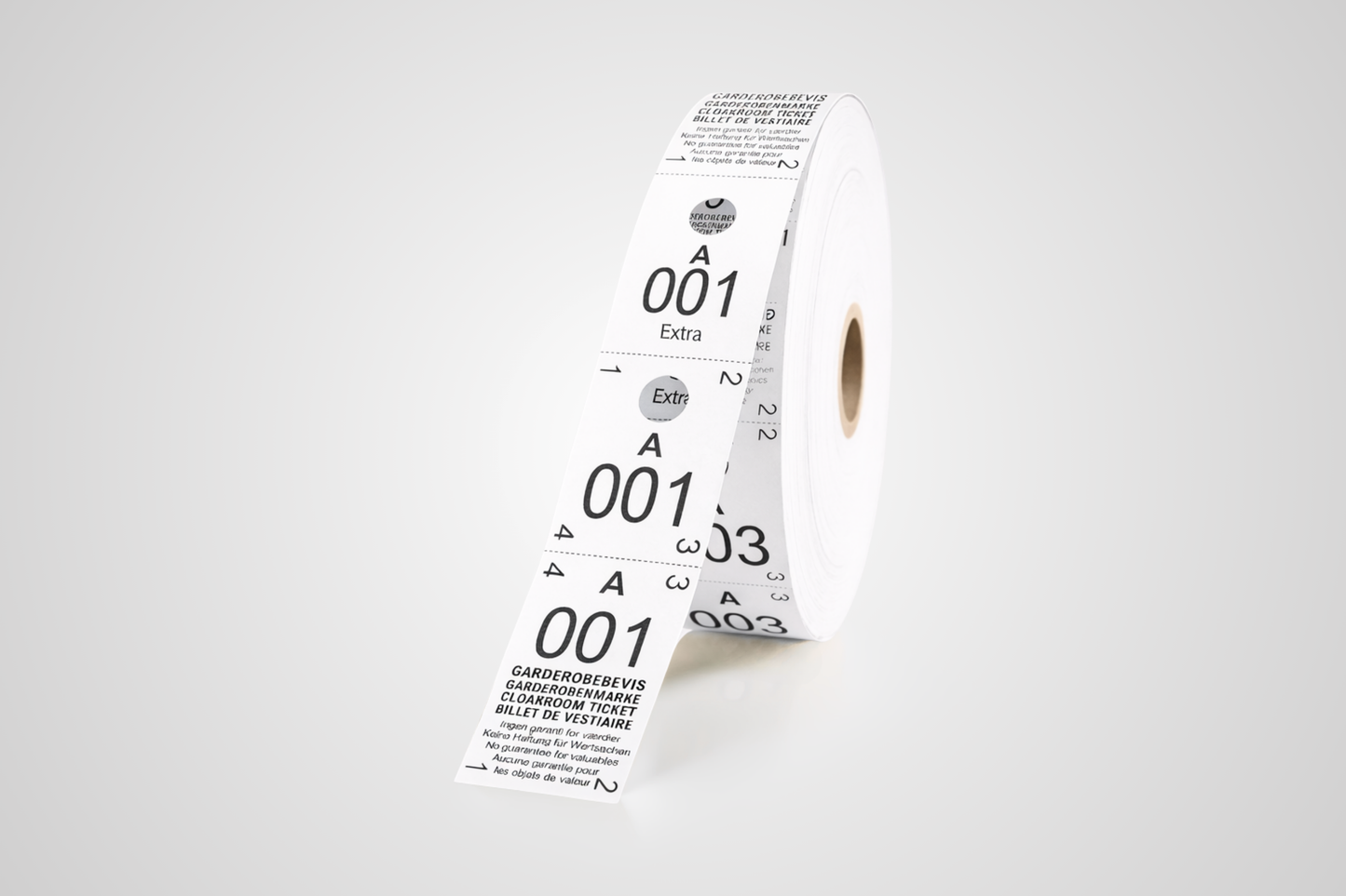 Cloakroom tickets 3-parts in white color 500 pieces.