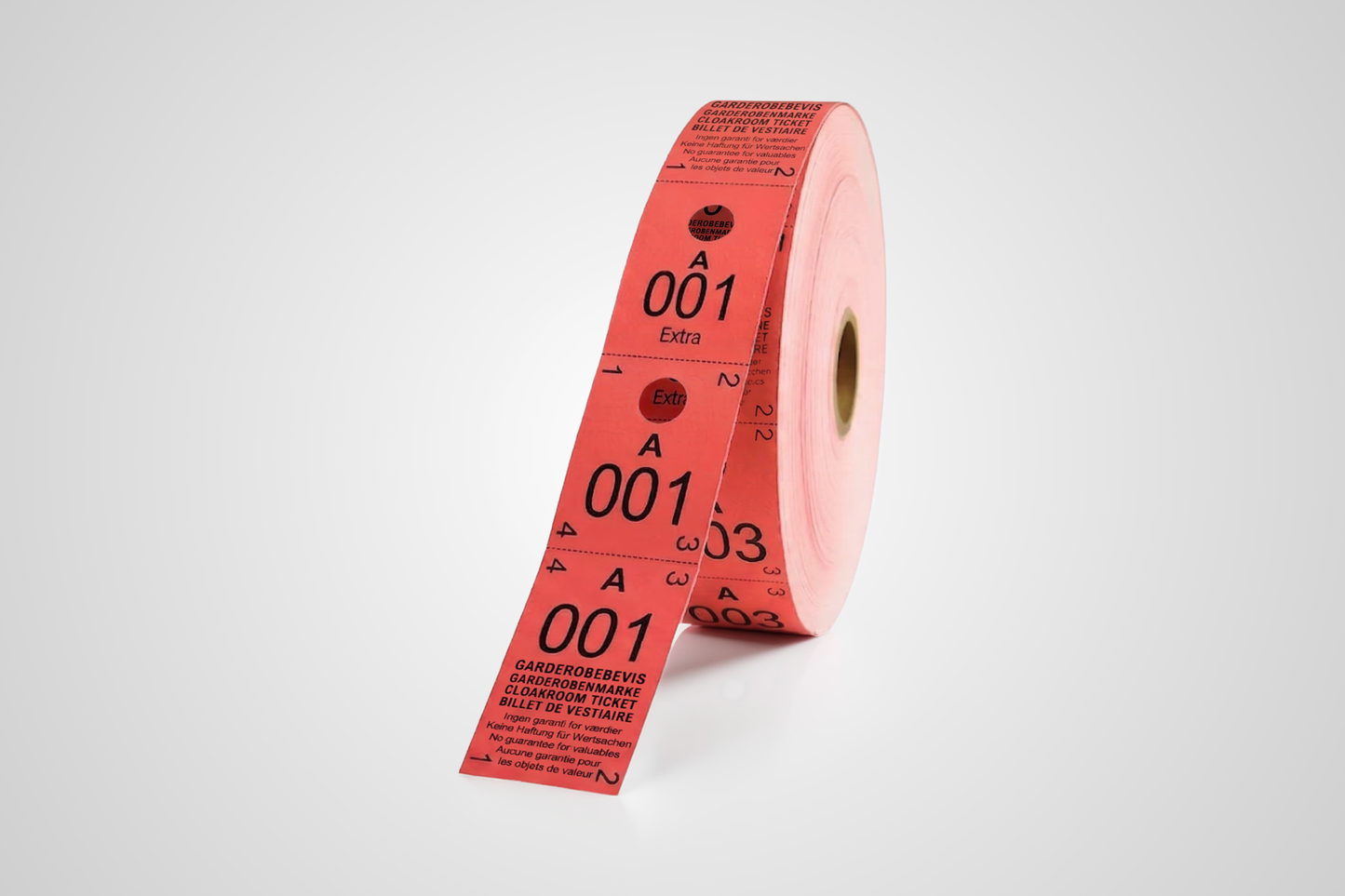 Cloakroom tickets 3-parts in red color 500 pieces.