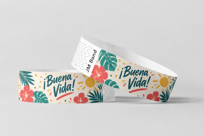 Two paper wristbands with full-colour tropical flower print