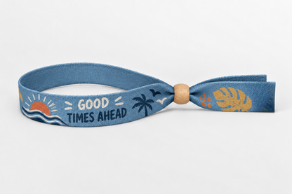 Light blue cotton wristband with printed beach design
