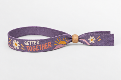 Purple cotton wristband with Better Together print