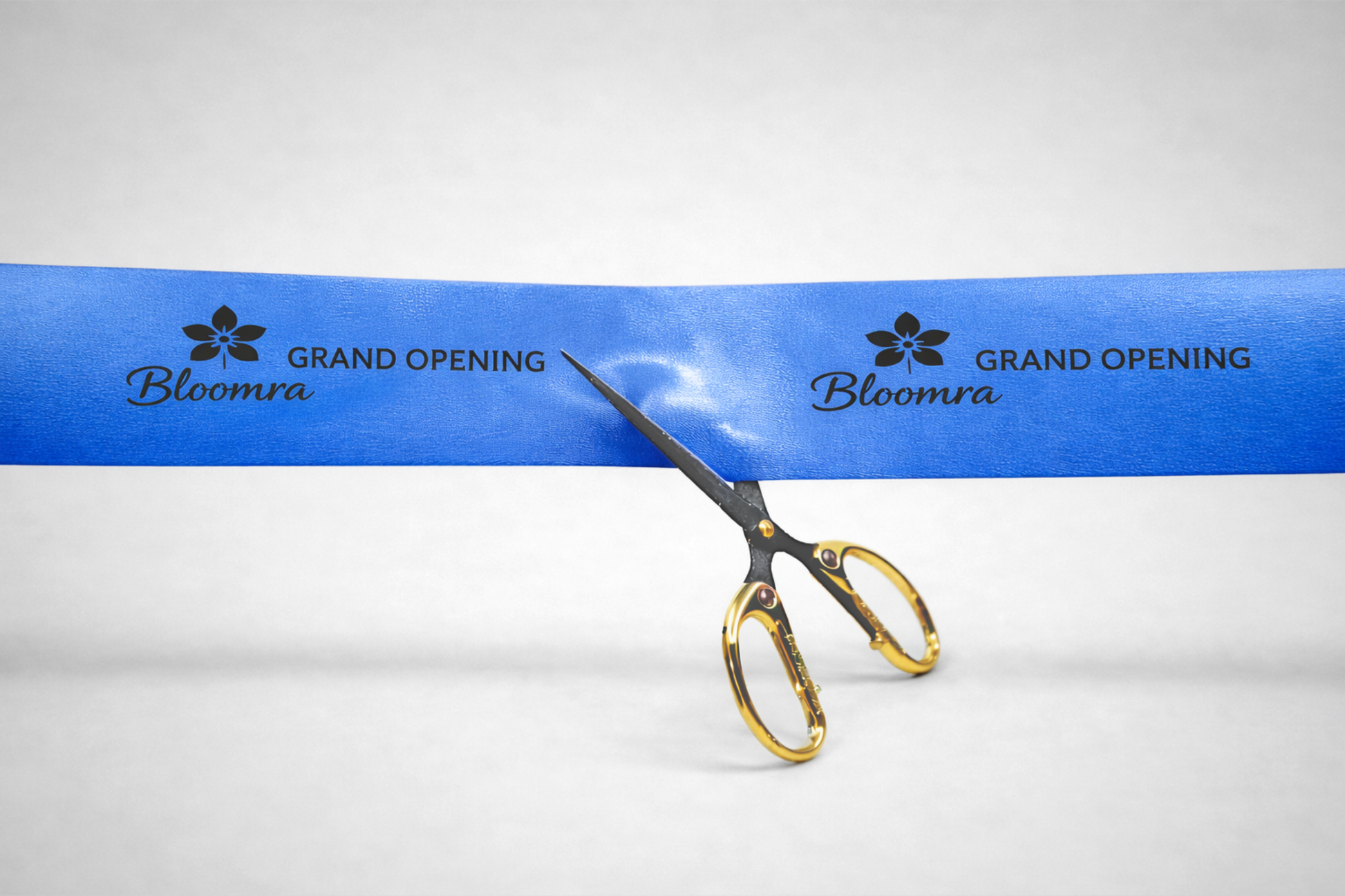 Blue inauguration ribbon with custom print from JM Band®.