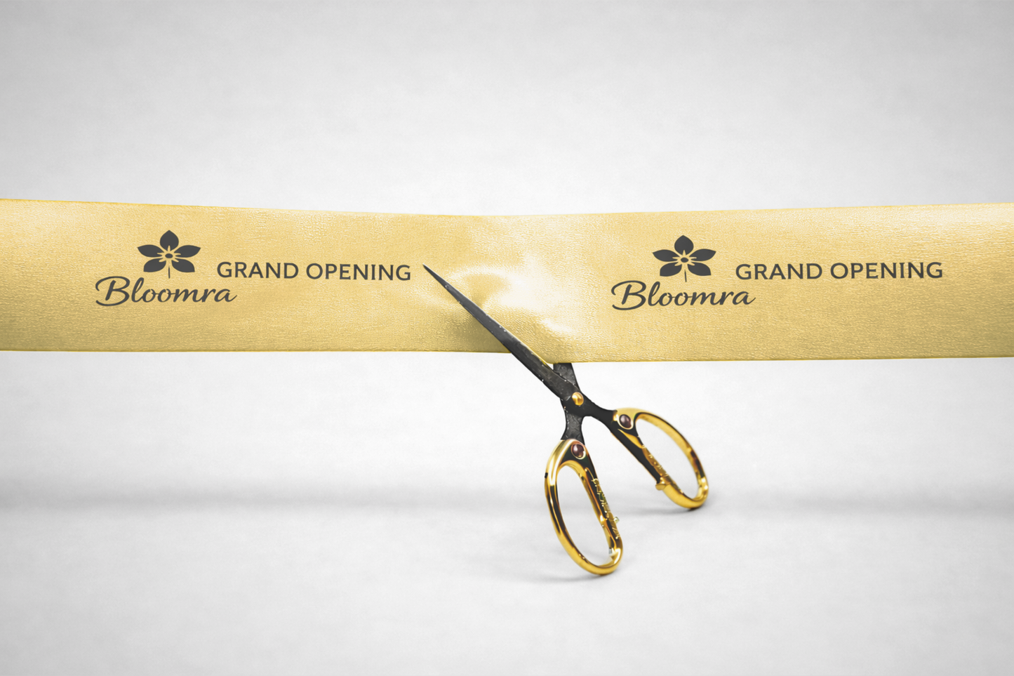 Gold inauguration ribbon with custom print from JM Band®.