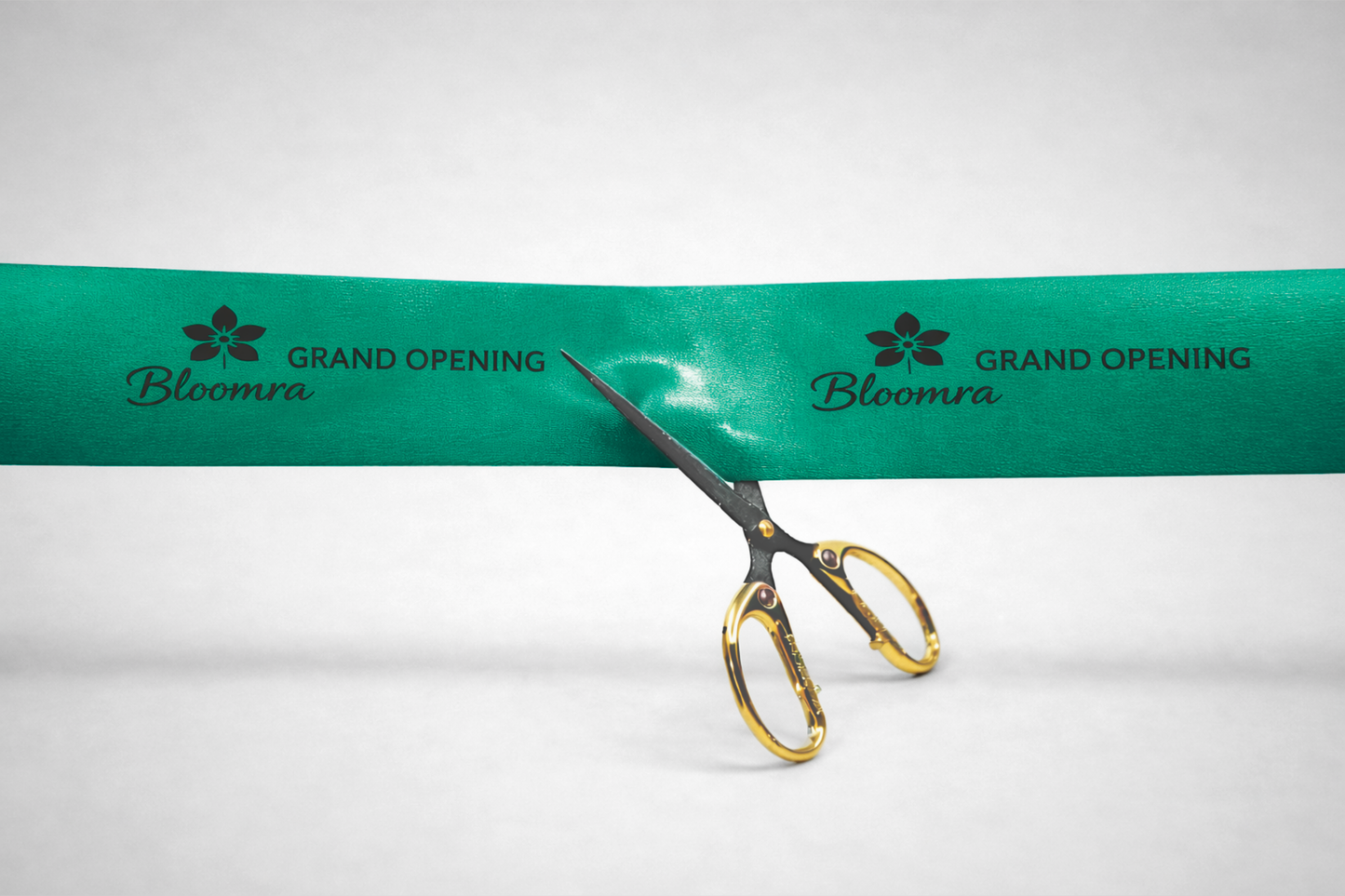 Green inauguration ribbon with custom print from JM Band®.