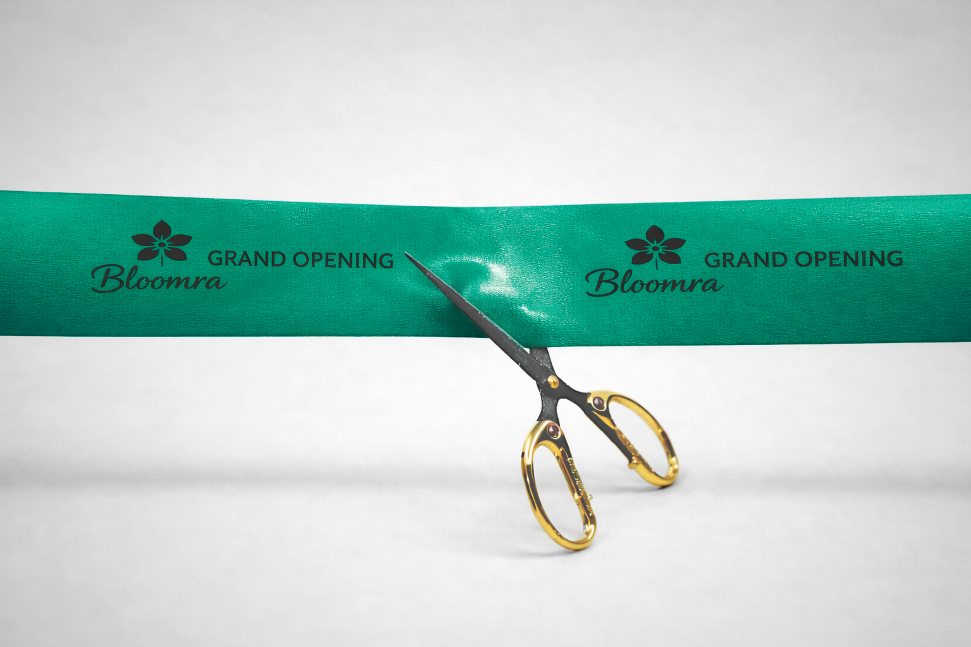 Green inauguration ribbon with custom print from JM Band®.