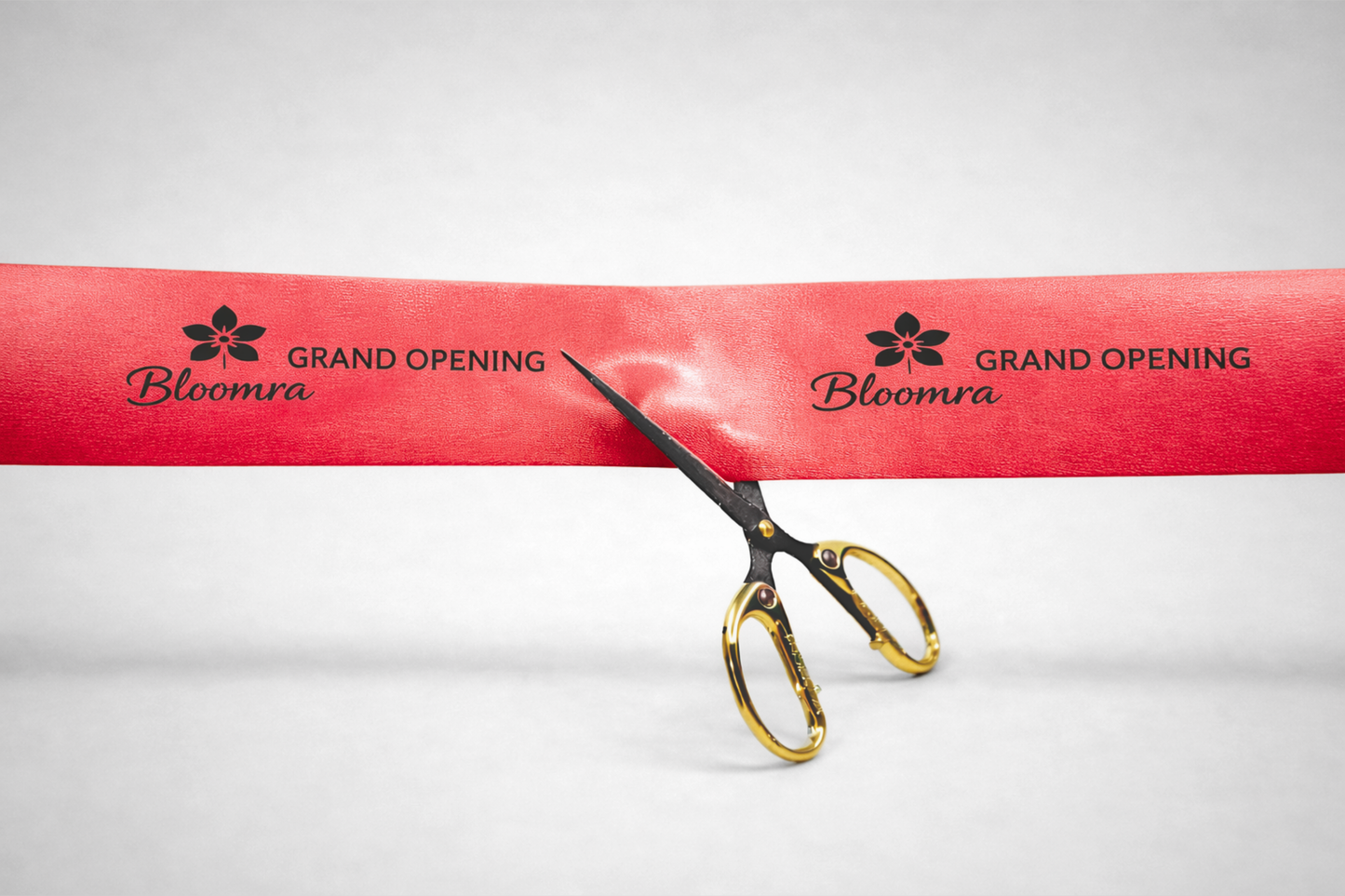 Red inauguration ribbon with custom print from JM Band®.