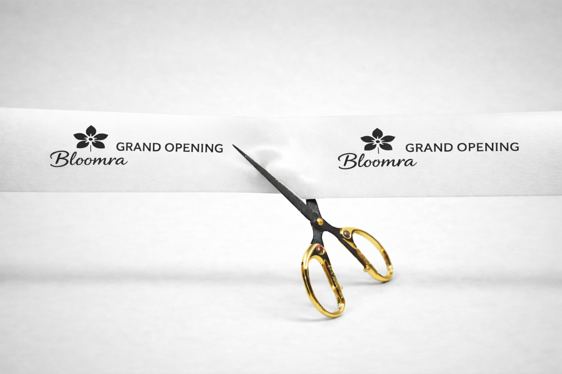 White inauguration ribbon with custom print from JM Band®.