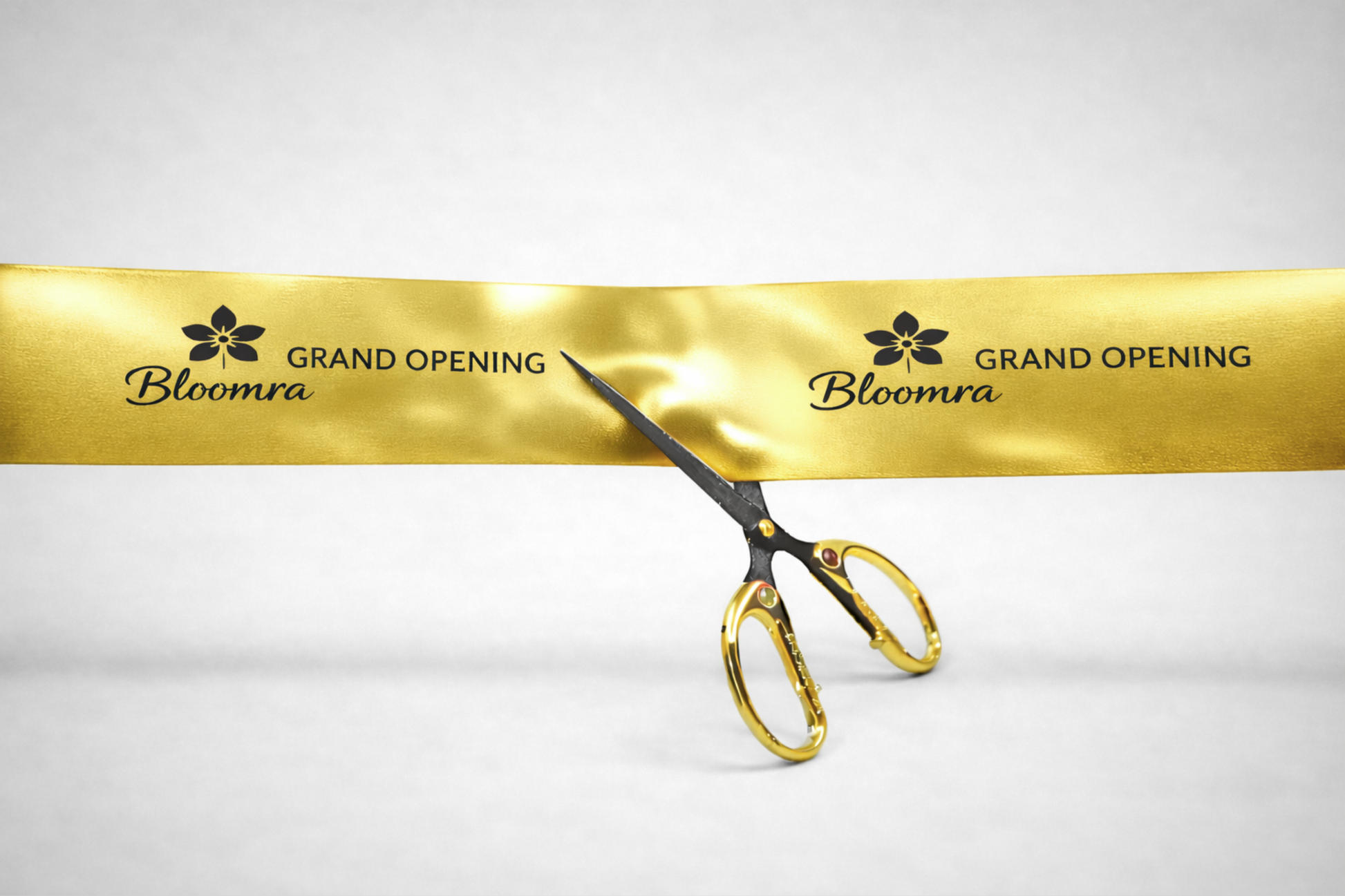 Metallic gold inauguration ribbon with print from JM Band®.