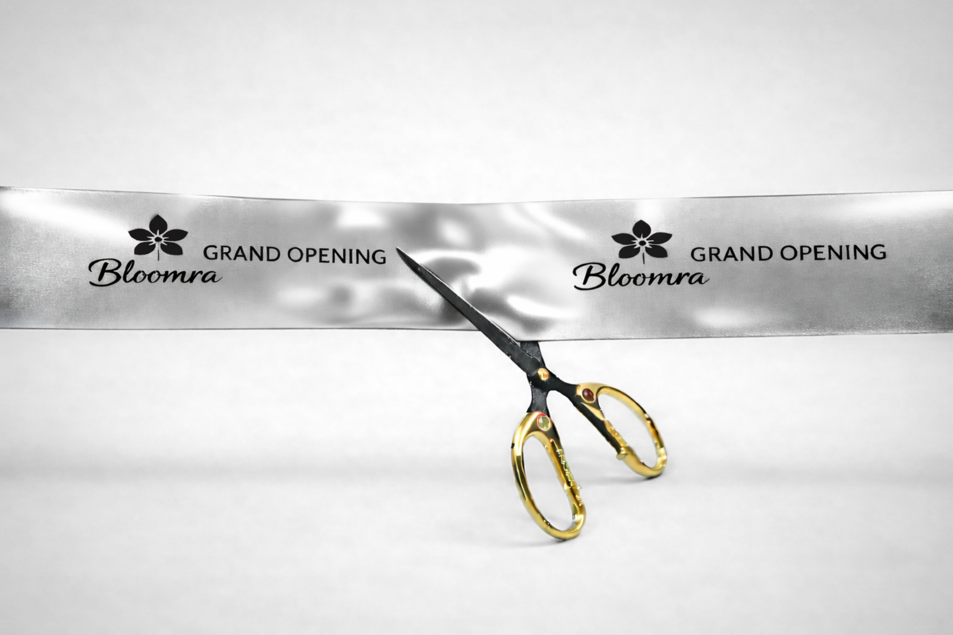 Metallic silver inauguration ribbon with print from JM Band®.