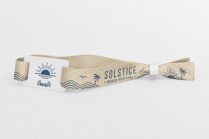 Beige RFID cotton wristband with printed beach festival design