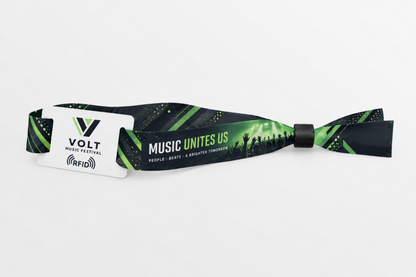 RFID rPET fabric wristband with dark green music festival print
